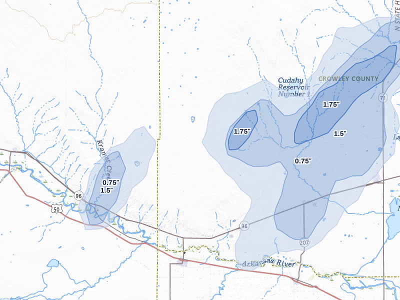 NEXRAD radar-signature map of the hail storm over Olney Springs, CO on Jul 29, 2026