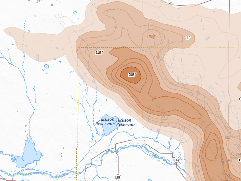 Radar-estimated hail-size map of the storm over Orchard, CO on Jun 24, 2026