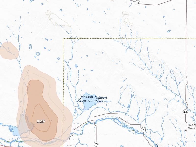 Radar-estimated hail-size map of the storm over Orchard, CO on Jul 8, 2026
