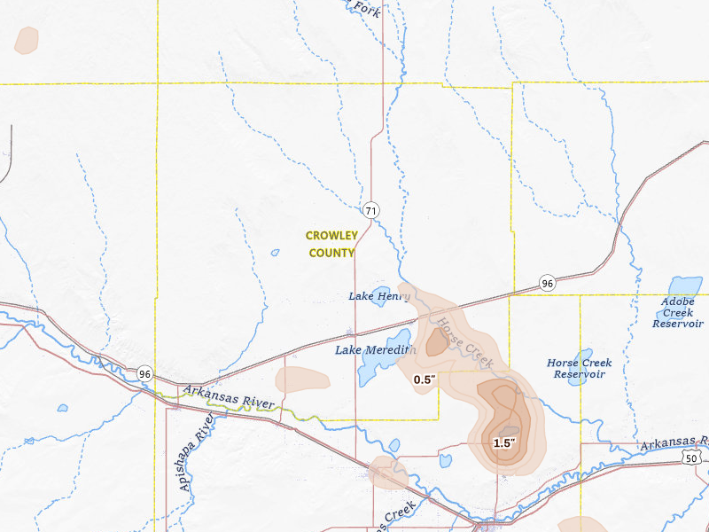 Radar-estimated hail-size map of the storm over Ordway, CO on Jul 8, 2026