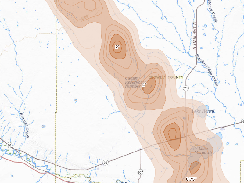 Radar-estimated hail-size map of the storm over Ordway, CO