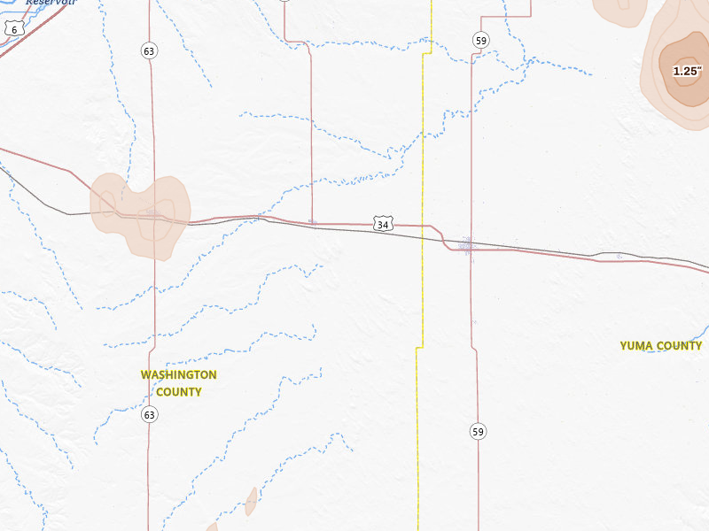 Radar-estimated hail-size map of the storm over Otis, CO on May 30, 2026