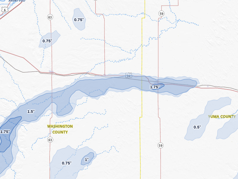 NEXRAD radar-signature map of the hail storm over Otis, CO on Jun 1, 2026