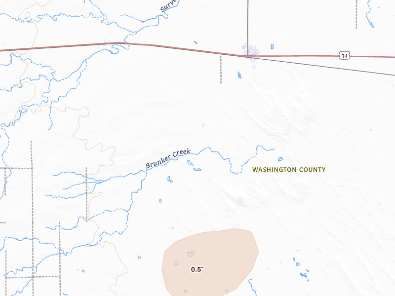 Radar-estimated hail-size map of the storm over Otis, CO on Jun 8, 2026