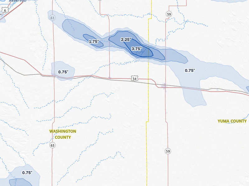 NEXRAD radar-signature map of the hail over Otis, CO