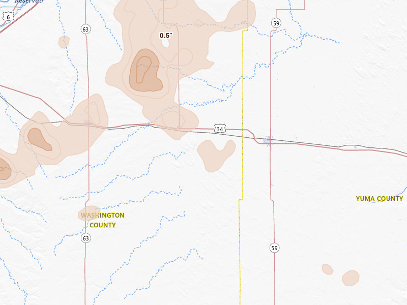 Radar-estimated hail-size map of the storm over Otis, CO on Jul 9, 2026