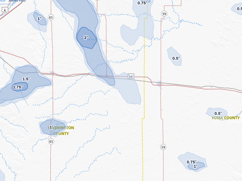 NEXRAD radar-signature map of the hail storm over Otis, CO on Jul 9, 2026
