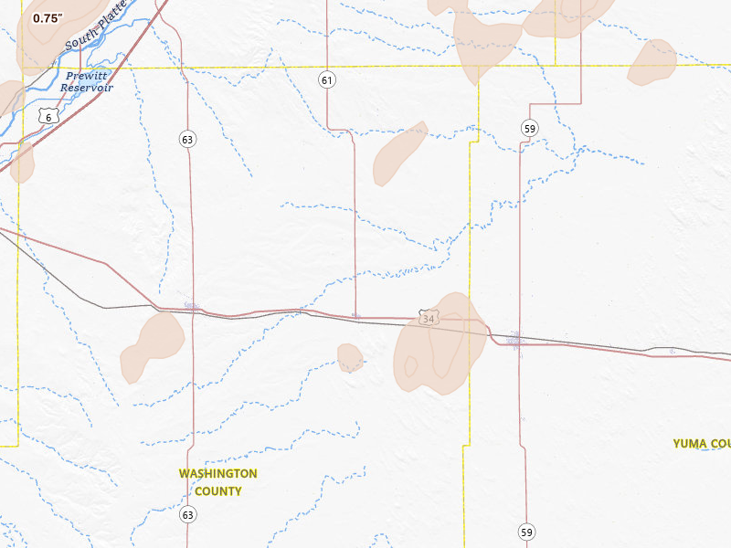 Radar-estimated hail-size map of the storm over Otis, CO on Aug 12, 2026