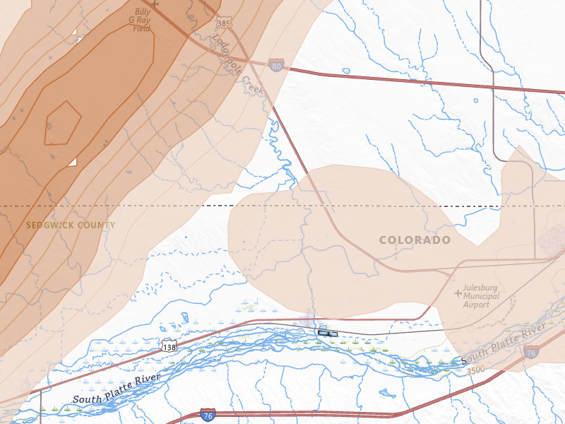 Radar-estimated hail-size map of the storm over Ovid, CO