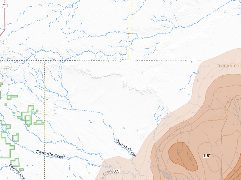Radar-estimated hail-size map of the storm over Padroni, CO on Jun 30, 2026