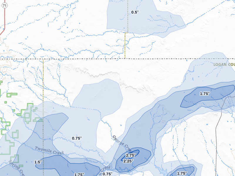 NEXRAD radar-signature map of the hail storm over Padroni, CO on Jul 1, 2026