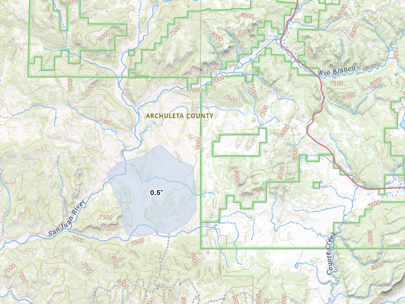 NEXRAD radar-signature map of the hail storm over Pagosa Springs, CO on Jun 26, 2026