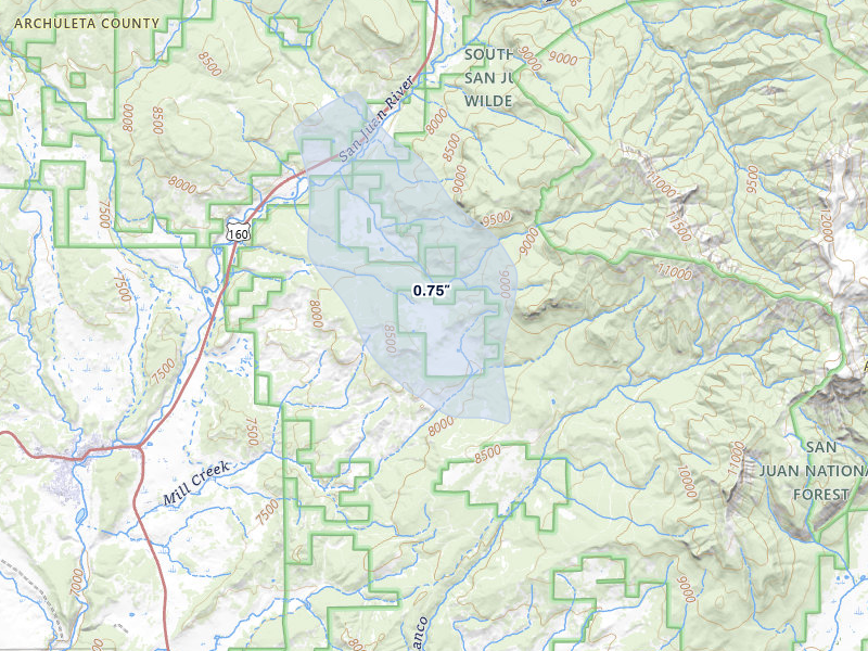 NEXRAD radar-signature map of the hail storm over Pagosa Springs, CO on Jul 26, 2026
