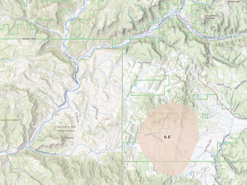 Radar-estimated hail-size map of the storm over Pagosa Springs, CO