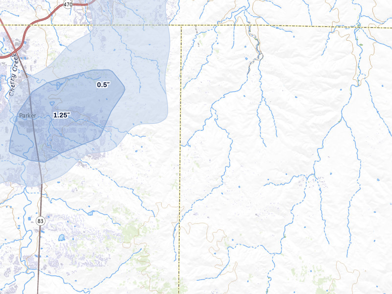 NEXRAD radar-signature map of the hail storm over Parker, CO on Jun 1, 2026