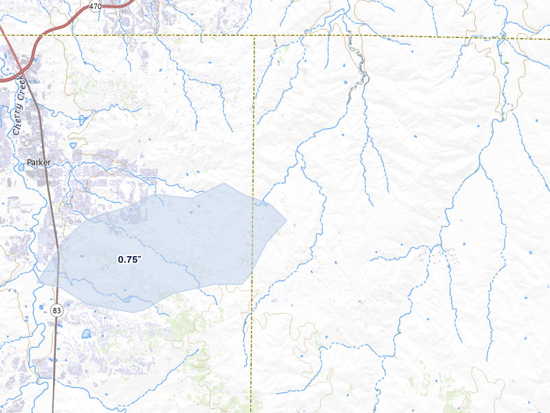 NEXRAD radar-signature map of the hail storm over Parker, CO on Jul 22, 2026