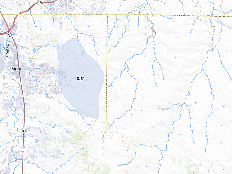 NEXRAD radar-signature map of the hail storm over Parker, CO on Jul 25, 2026
