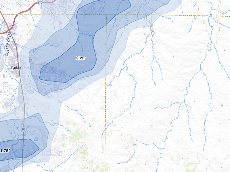NEXRAD radar-signature map of the hail storm over Parker, CO on Jul 28, 2026