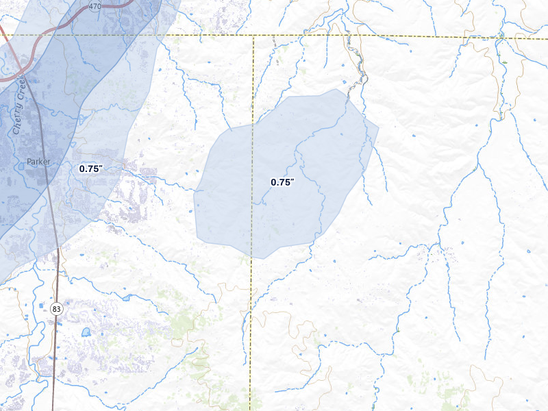 NEXRAD radar-signature map of the hail storm over Parker, CO on Jul 29, 2026