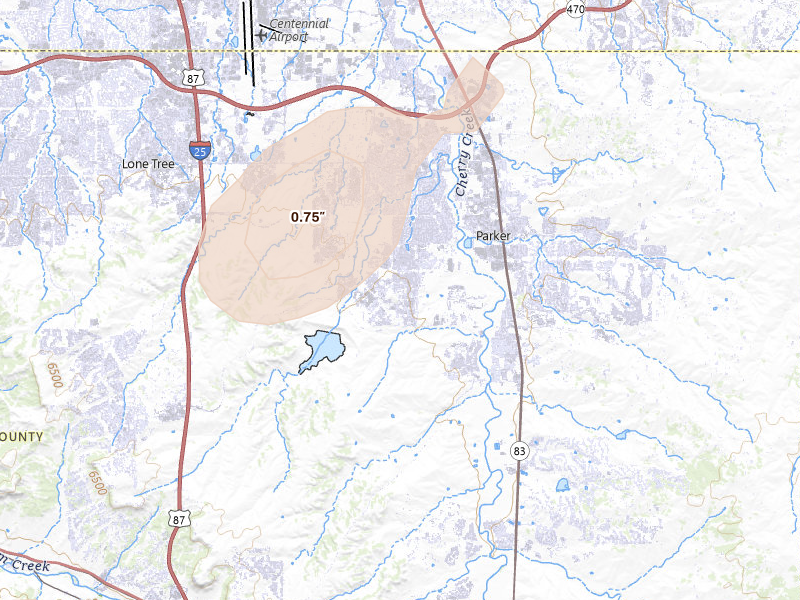 Radar-estimated hail-size map of the storm over Parker, CO