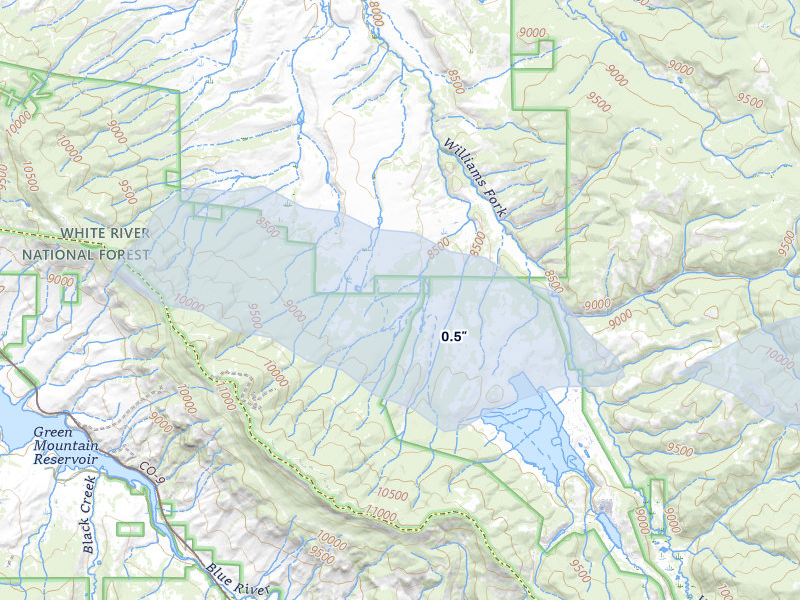 NEXRAD radar-signature map of the hail storm over Parshall, CO on Jul 27, 2026
