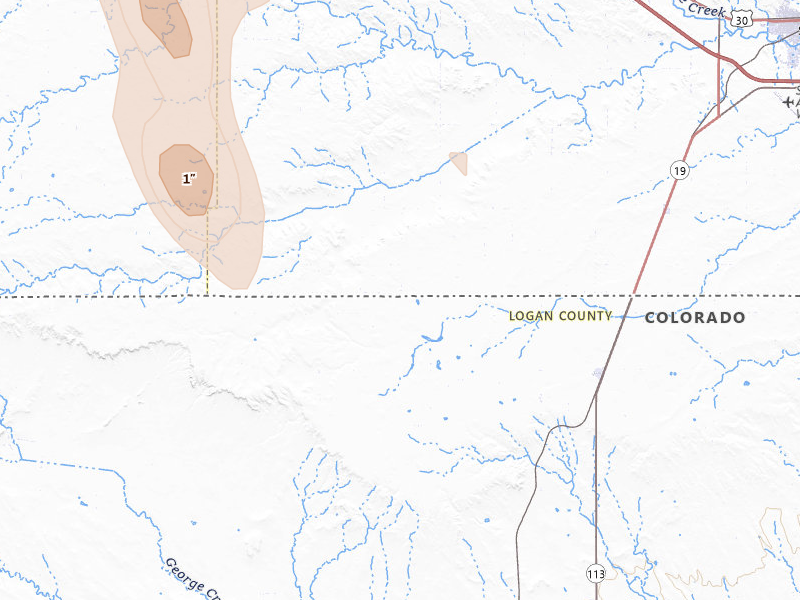Radar-estimated hail-size map of the storm over Peetz, CO on May 29, 2026