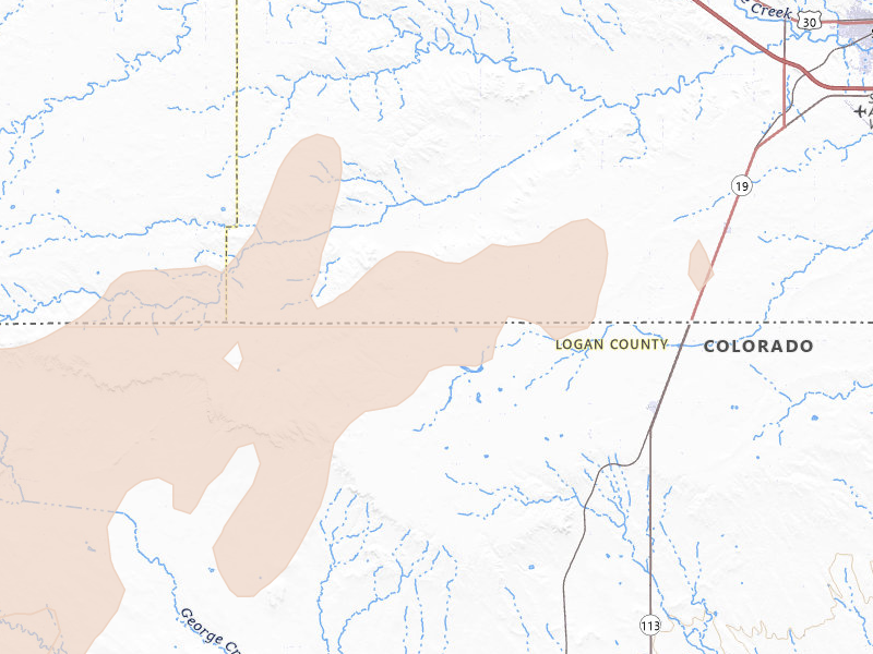 Radar-estimated hail-size map of the storm over Peetz, CO on Jun 8, 2026