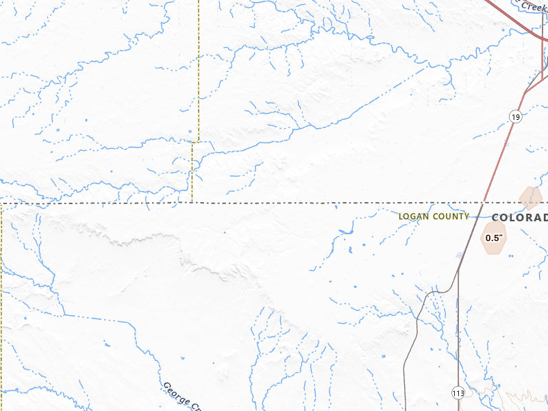 Radar-estimated hail-size map of the storm over Peetz, CO on Jun 26, 2026
