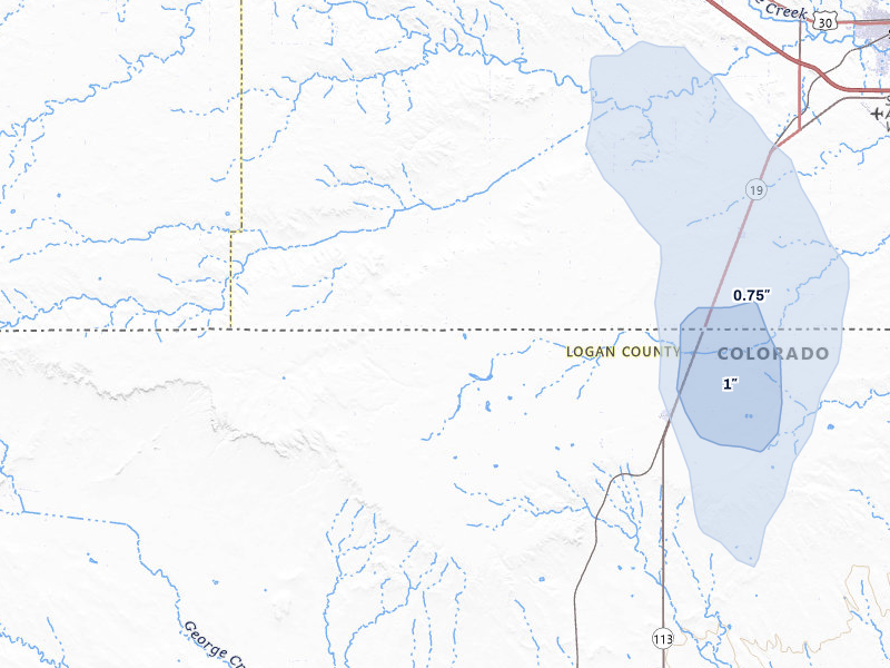 NEXRAD radar-signature map of the hail storm over Peetz, CO on Jun 26, 2026