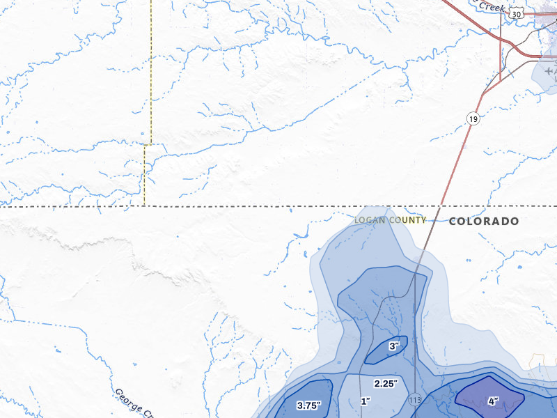 NEXRAD radar-signature map of the hail storm over Peetz, CO on Jun 30, 2026