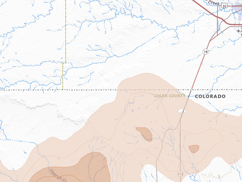 Radar-estimated hail-size map of the storm over Peetz, CO on Jul 1, 2026