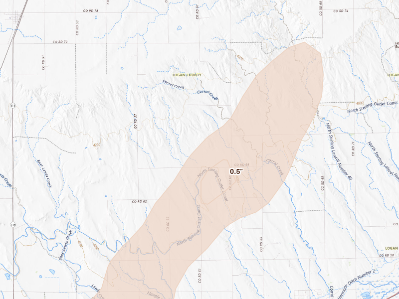 Radar-estimated hail-size map of the storm over Peetz, CO