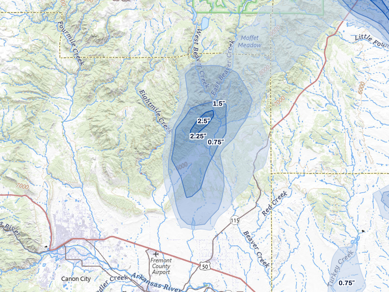 NEXRAD radar-signature map of the hail storm over Penrose, CO on Aug 16, 2026