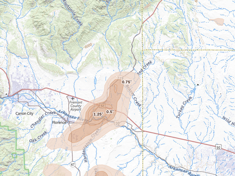 Radar-estimated hail-size map of the storm over Penrose, CO