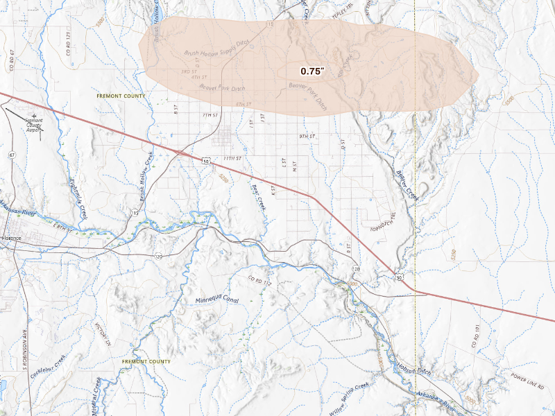 Radar-estimated hail-size map of the storm over Penrose, CO