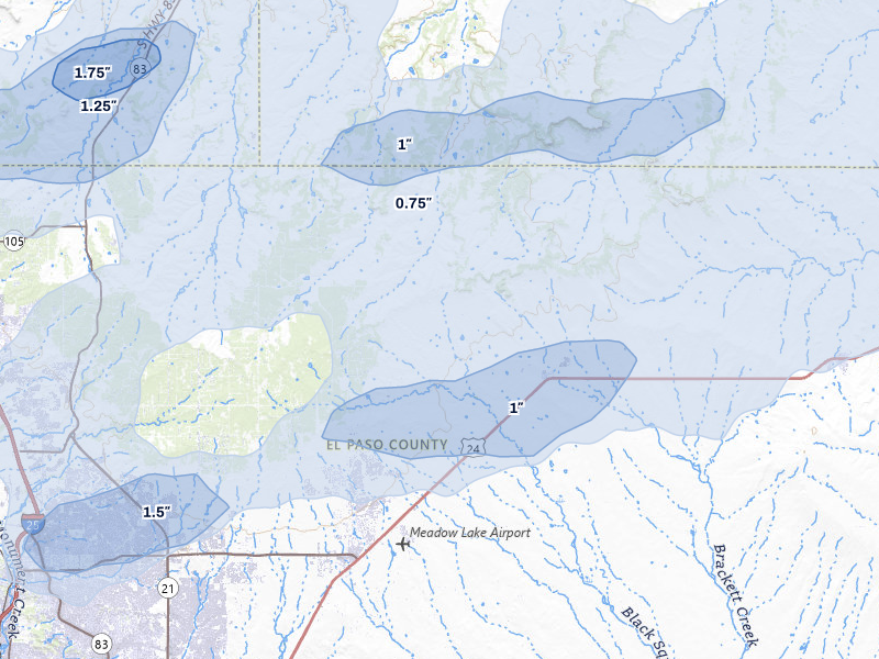 NEXRAD radar-signature map of the hail over Peyton, CO