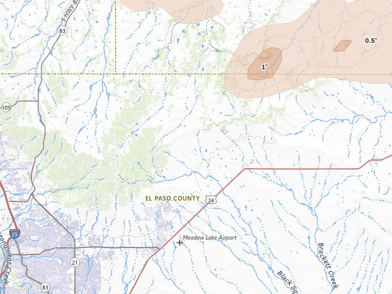 Radar-estimated hail-size map of the storm over Peyton, CO on Jun 26, 2026