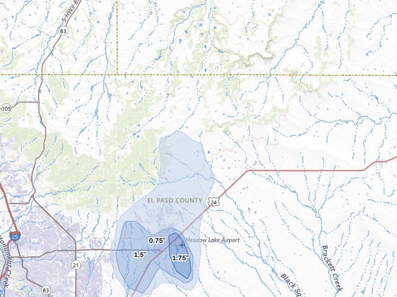 NEXRAD radar-signature map of the hail storm over Peyton, CO on Jul 22, 2026