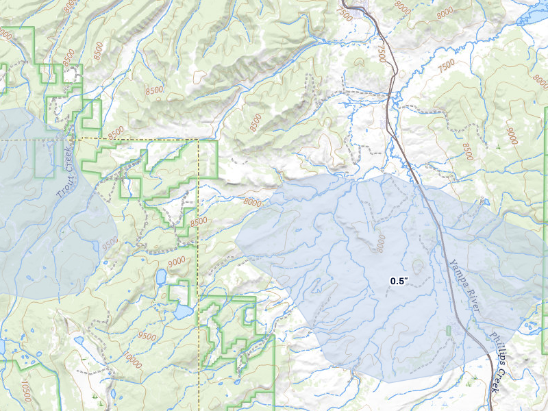 NEXRAD radar-signature map of the hail storm over Phippsburg, CO on Jul 9, 2026