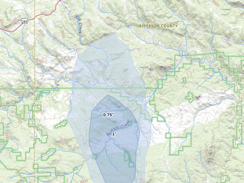 NEXRAD radar-signature map of the hail storm over Pine, CO on Jun 3, 2026