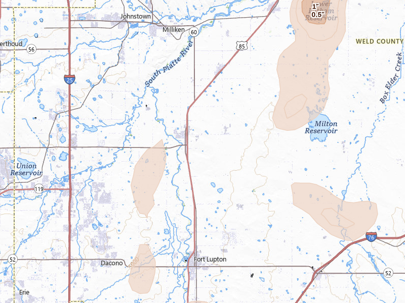 Radar-estimated hail-size map of the storm over Platteville, CO