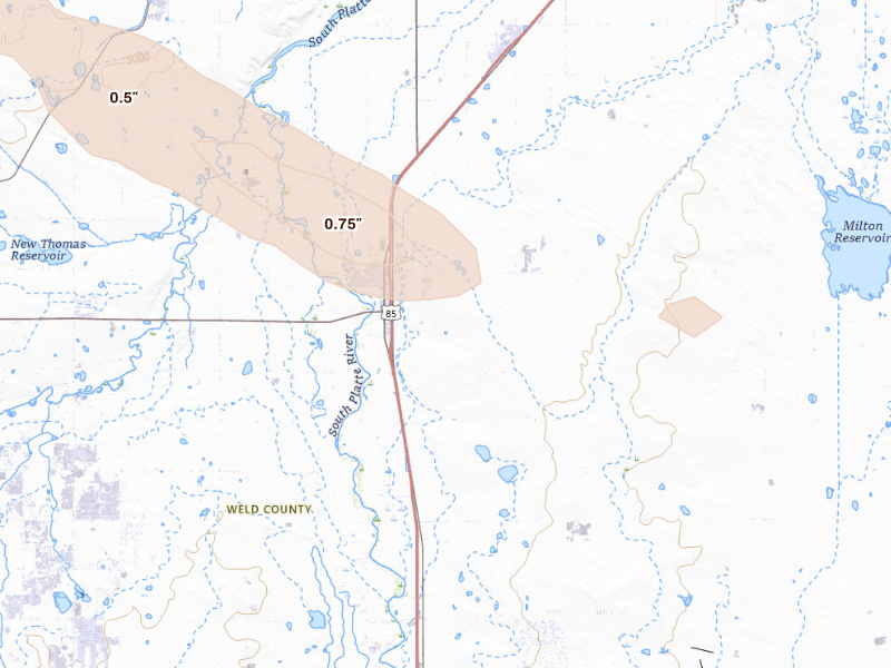 Radar-estimated hail-size map of the storm over Platteville, CO