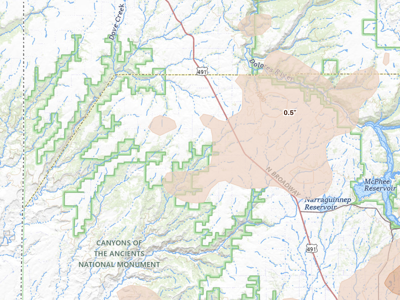 Radar-estimated hail-size map of the storm over Pleasant View, CO on Jul 21, 2026