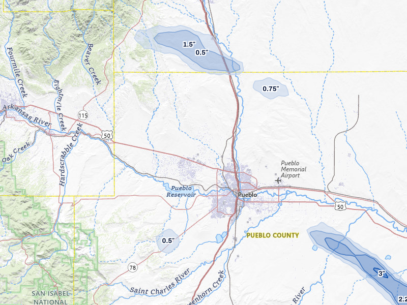 NEXRAD radar-signature map of the hail storm over Pueblo, CO on Jun 26, 2026