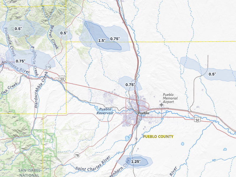 NEXRAD radar-signature map of the hail over Pueblo, CO