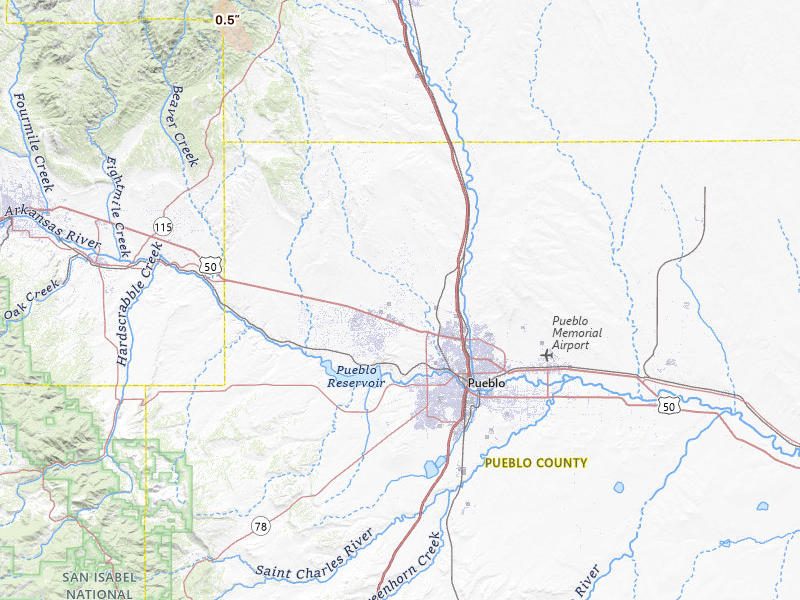 Radar-estimated hail-size map of the storm over Pueblo, CO on Jul 5, 2026
