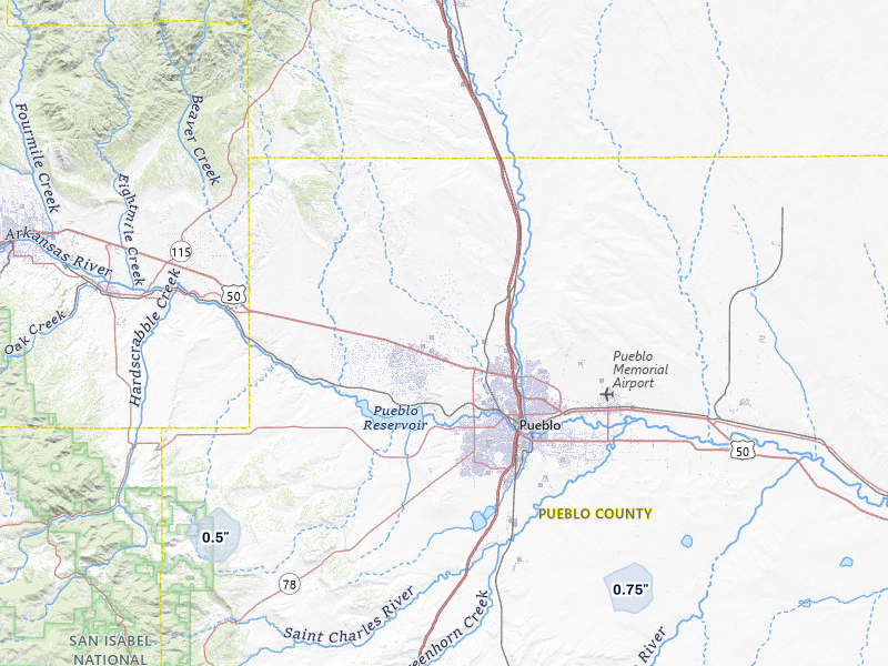NEXRAD radar-signature map of the hail storm over Pueblo, CO on Jul 9, 2026