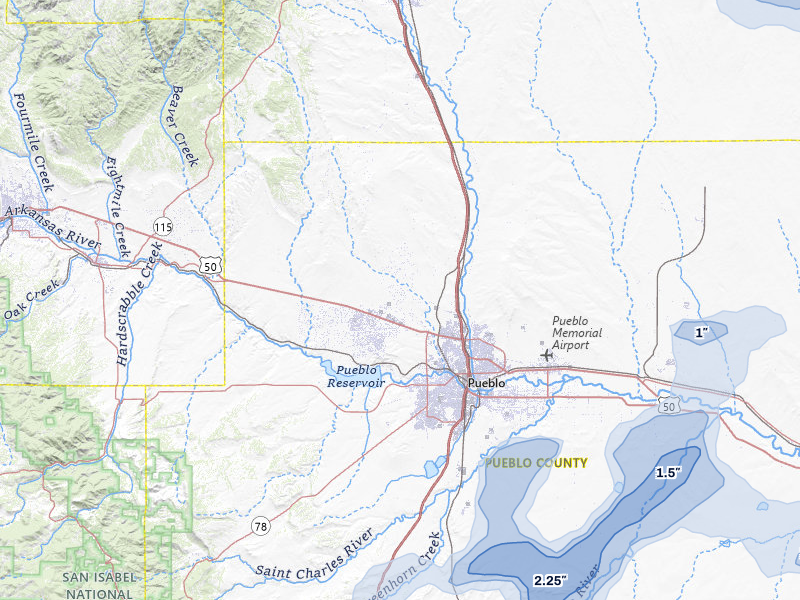 NEXRAD radar-signature map of the hail storm over Pueblo, CO on Jul 27, 2026