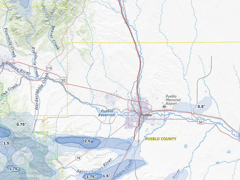 NEXRAD radar-signature map of the hail storm over Pueblo, CO on Jul 29, 2026