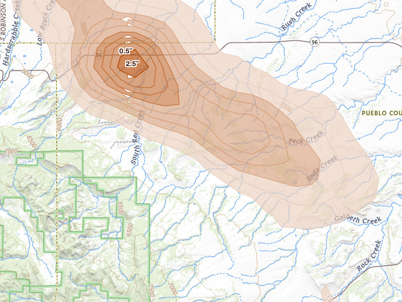 Radar-estimated hail-size map of the storm over Pueblo, CO